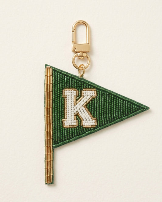 Personalized Beaded Golf Flag Bag Charm, Custom Initial Monogram Golf Keyring, Hand Embroidered Pennant Charm for Golf Bag or Tote