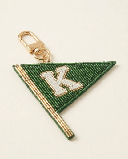Personalized Beaded Golf Flag Bag Charm, Custom Initial Monogram Golf Keyring, Hand Embroidered Pennant Charm for Golf Bag or Tote