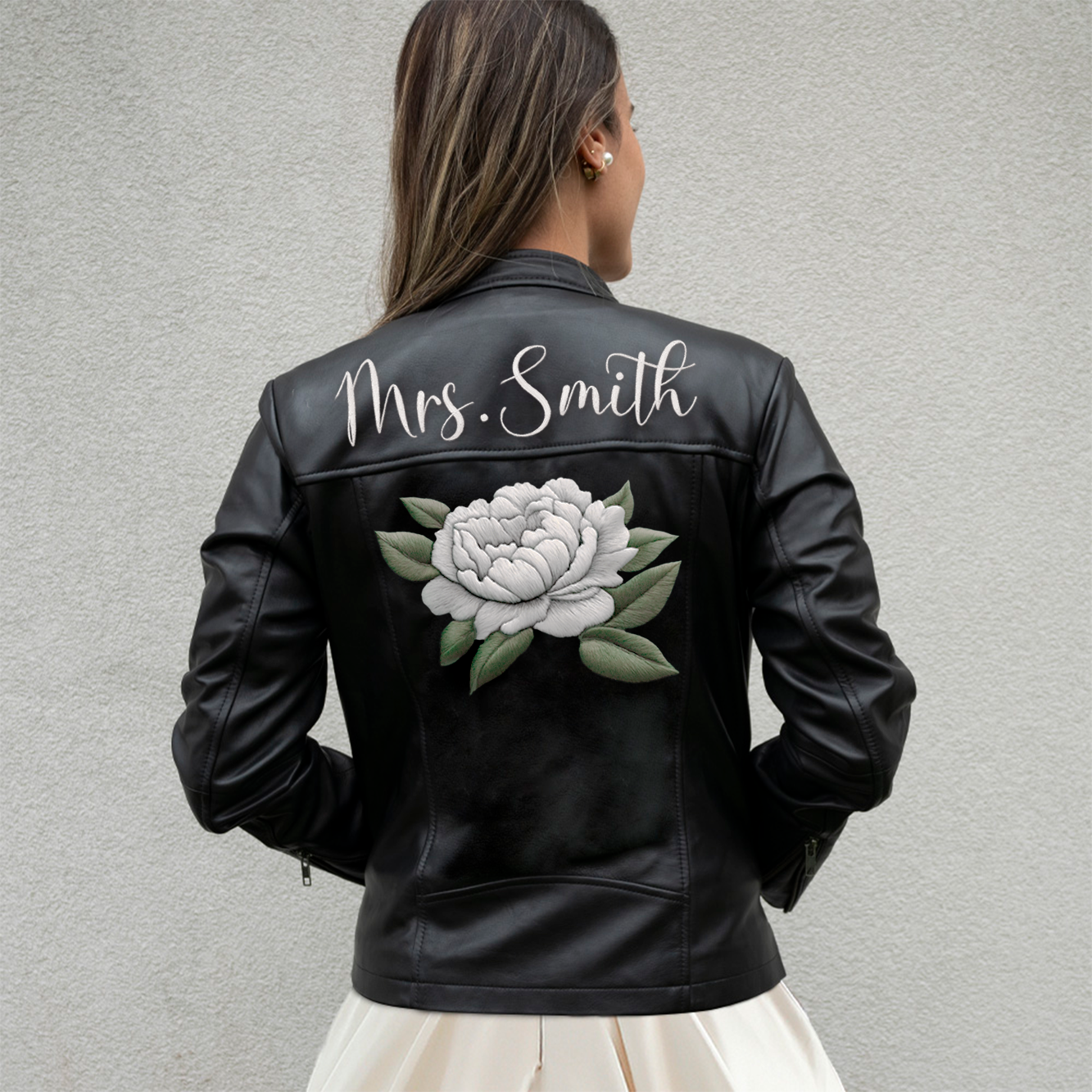 Embroidered Rose Leather Jacket