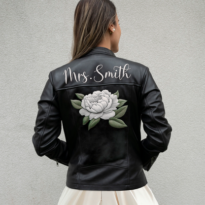 Embroidered Rose Leather Jacket