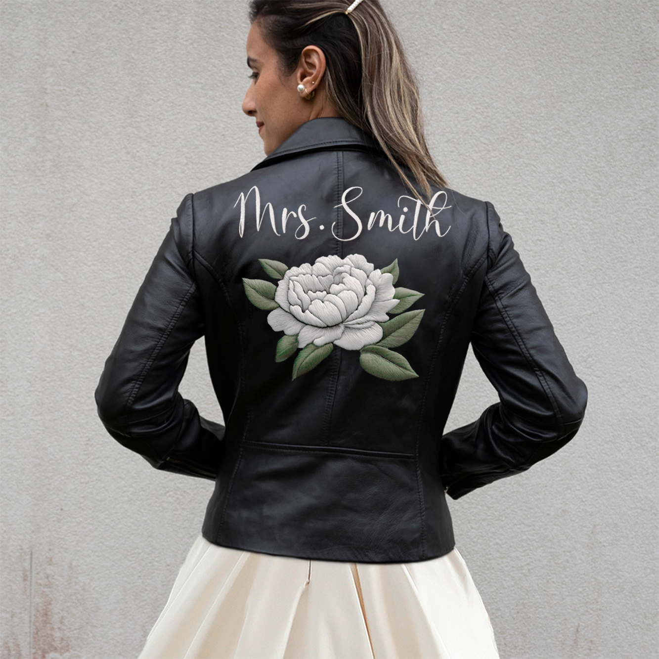 Embroidered Rose Leather Jacket