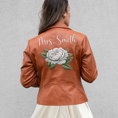 Embroidered Rose Leather Jacket