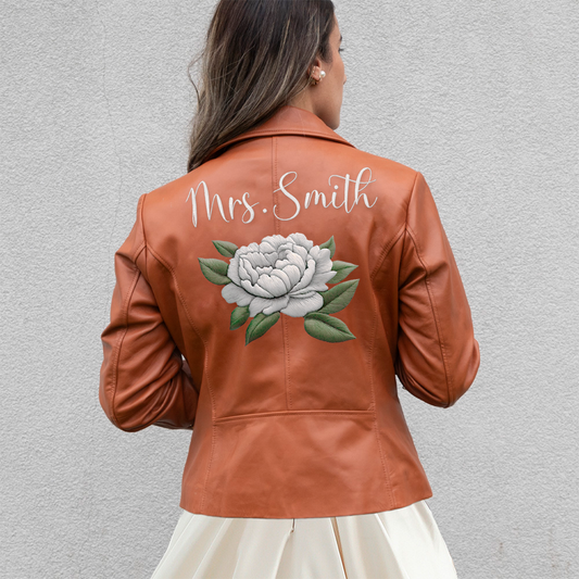 Embroidered Rose Leather Jacket