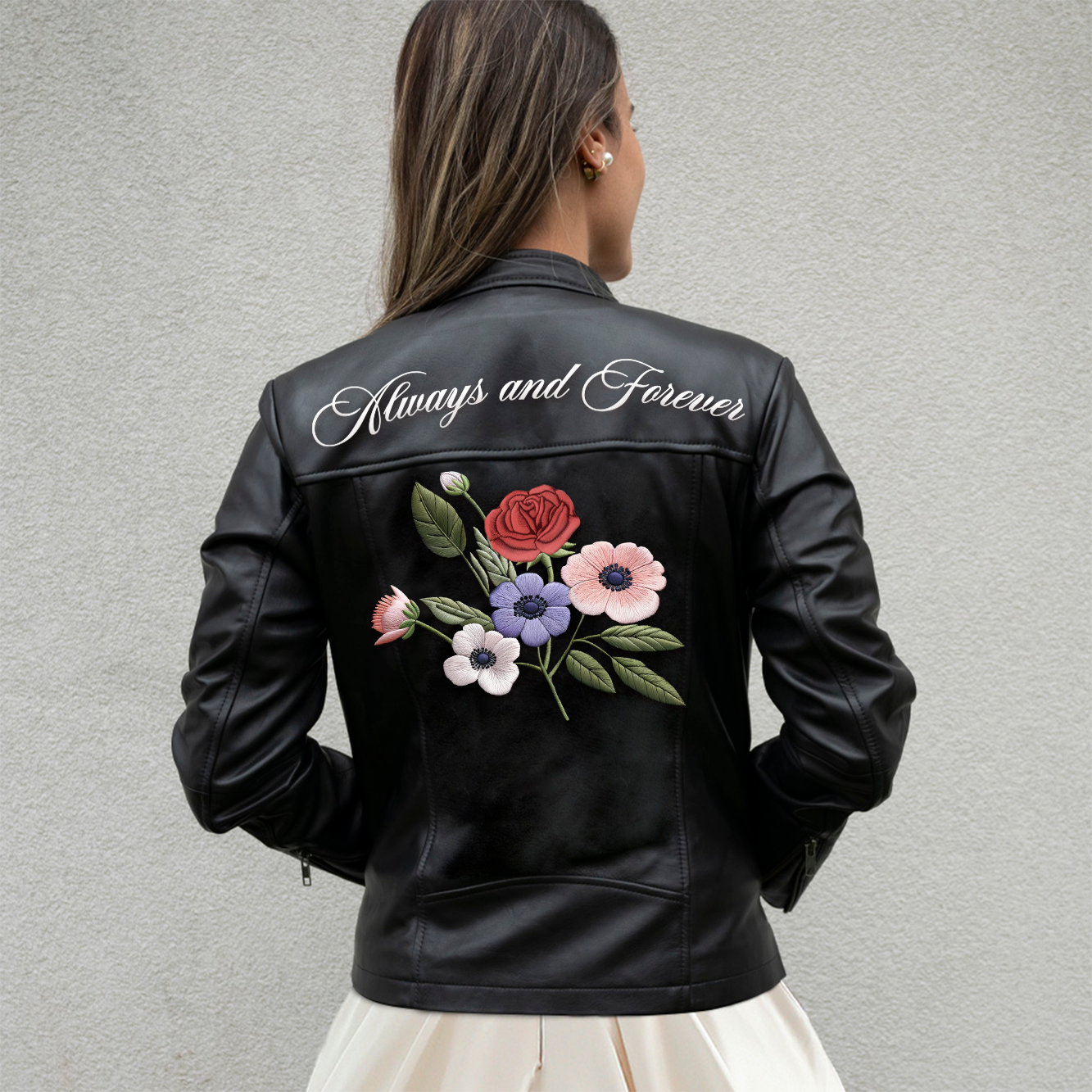 Embroidered Floral Leather Jacket