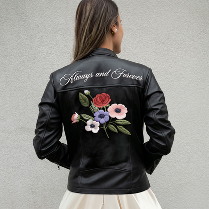 Embroidered Floral Leather Jacket