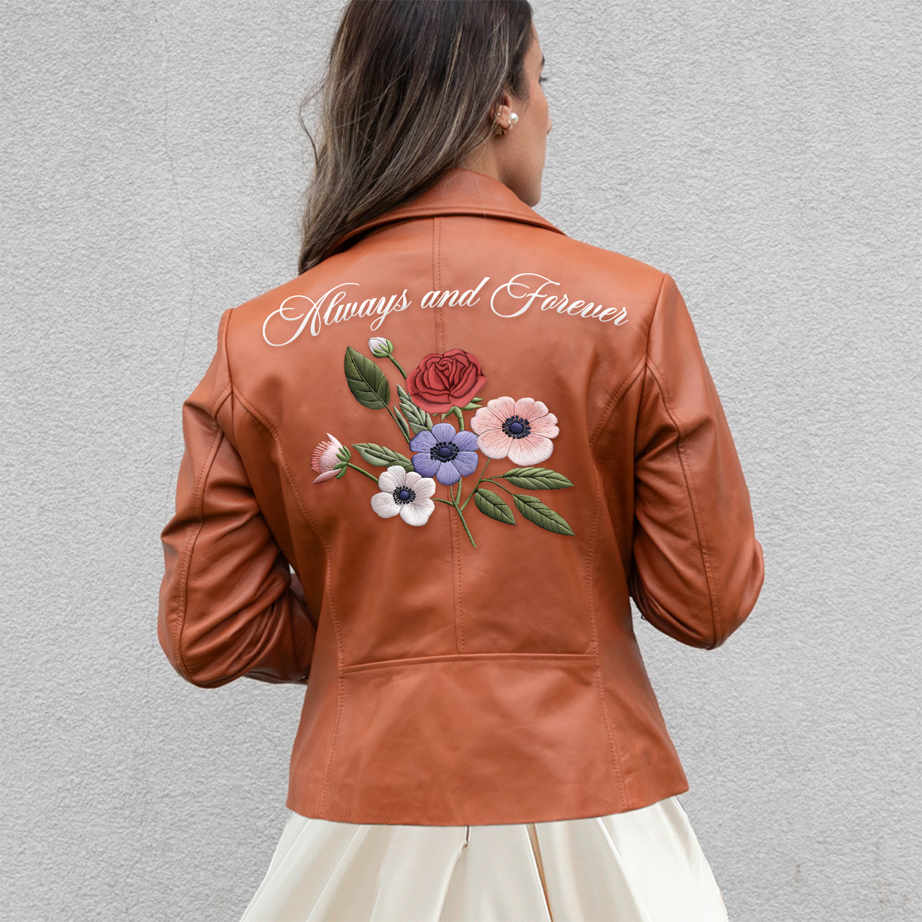 Embroidered Floral Leather Jacket