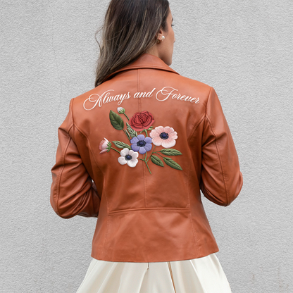 Embroidered Floral Leather Jacket