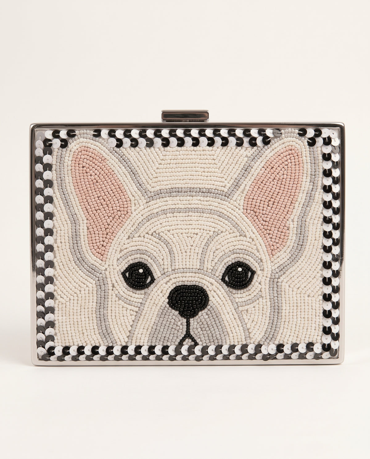 French Bulldog Beaded Clutch Purse, Custom Pet Portrait Evening Bag, Dog Mom Hand Beaded Handbag with Monogram or Date, Dog Lover Gift
