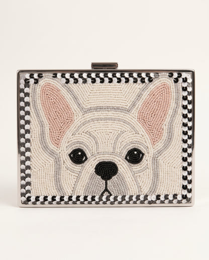 French Bulldog Beaded Clutch Purse, Custom Pet Portrait Evening Bag, Dog Mom Hand Beaded Handbag with Monogram or Date, Dog Lover Gift