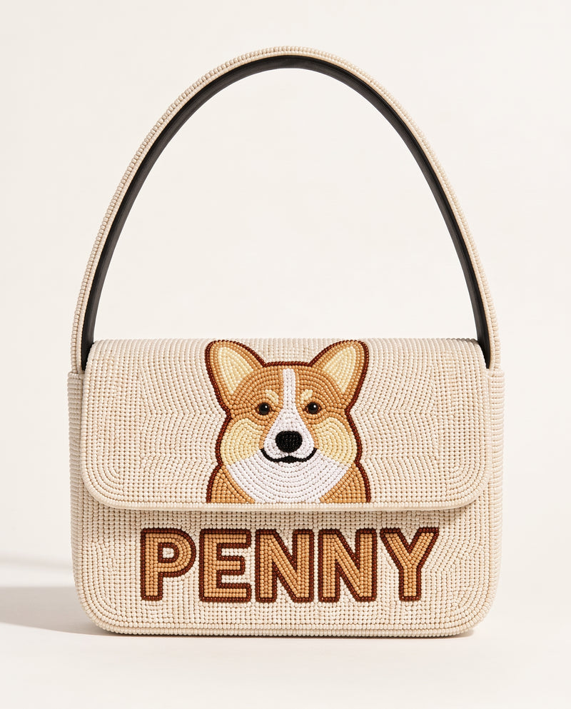 Custom Pet Portrait Beaded Shoulder Bag, Personalized Dog Purse with Name, Hand Beaded Pet Lover Handbag, Custom Dog Mom Evening Bag