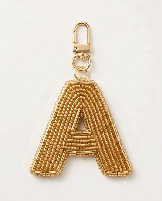 Personalized Beaded Initial Bag Charm with Pearl Drop, Custom Monogram Letter Keychain Purse Clip, Hand Beaded Gift for Her