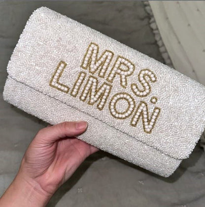 Pearl & Beaded Barrel Clutch for Bride