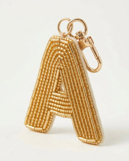 Personalized Beaded Initial Bag Charm with Pearl Drop, Custom Monogram Letter Keychain Purse Clip, Hand Beaded Gift for Her