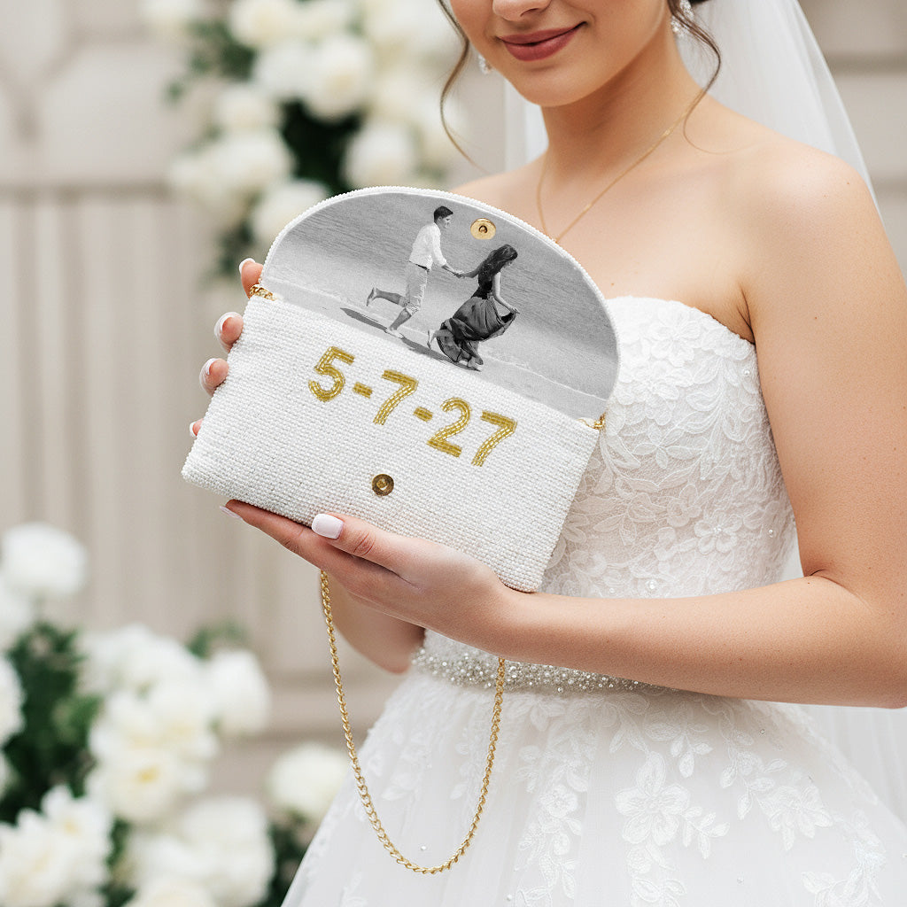 Beaded Half-Moon Envelope Bridal Clutch