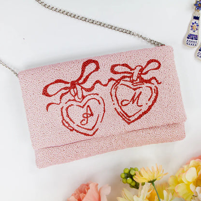 Coquette Style Beaded Canvas Clutch for Women