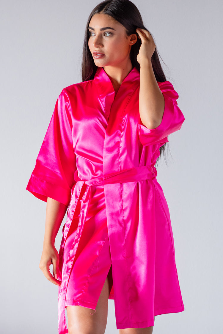 Hot pink personalized satin bridesmaid robe