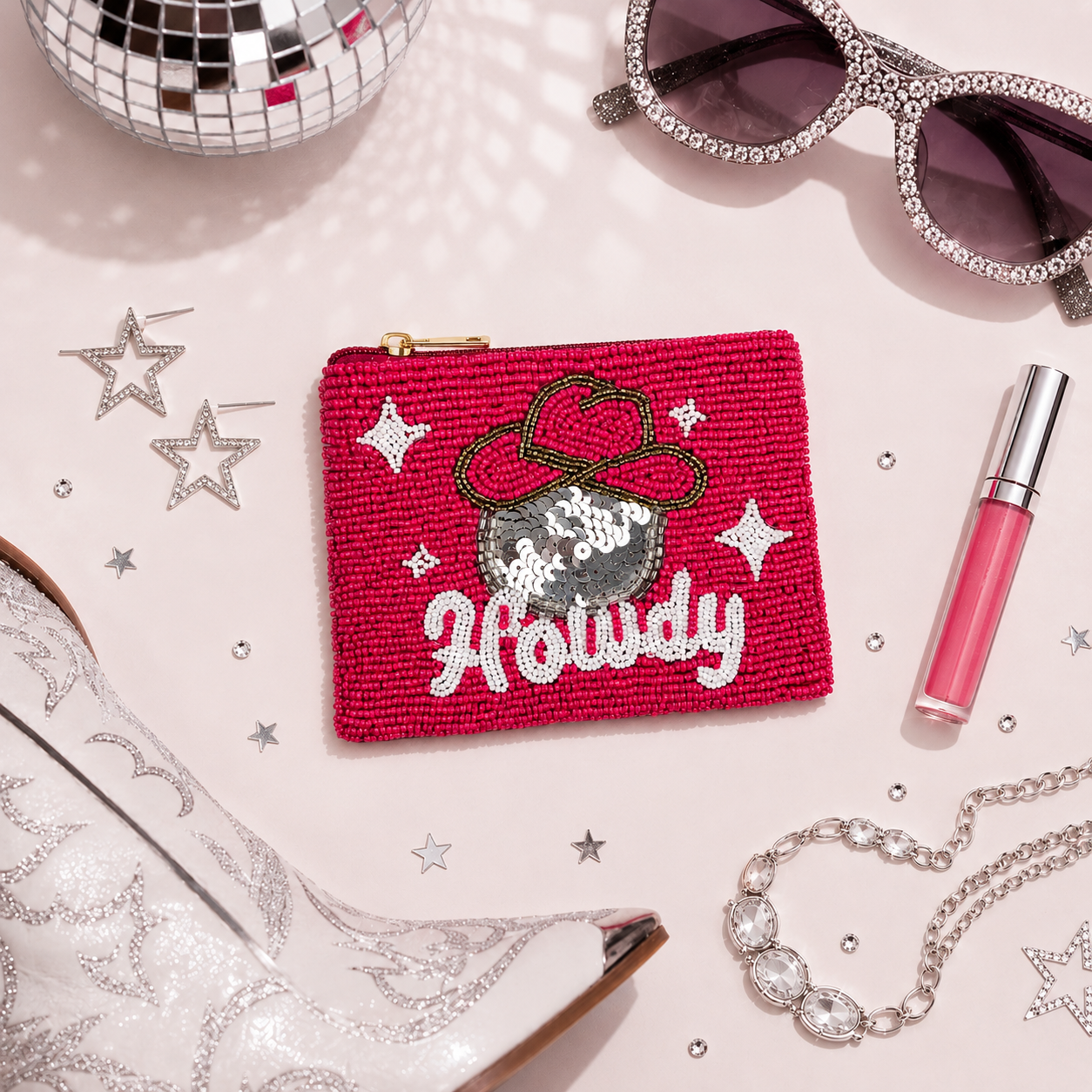 Howdy Cowgirl Hat Beaded Coin Purse