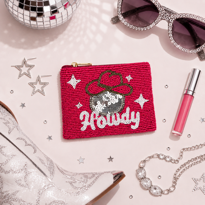Howdy Cowgirl Hat Beaded Coin Purse