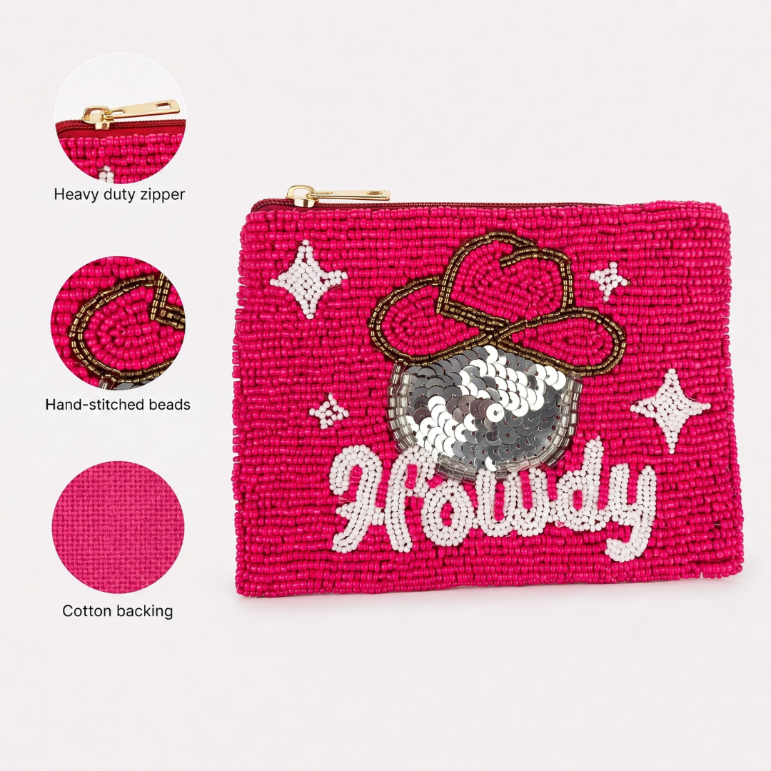 Howdy Cowgirl Hat Beaded Coin Purse