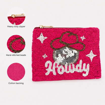 Howdy Cowgirl Hat Beaded Coin Purse