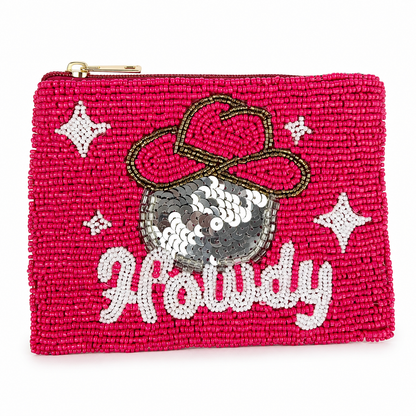 Howdy Cowgirl Hat Beaded Coin Purse