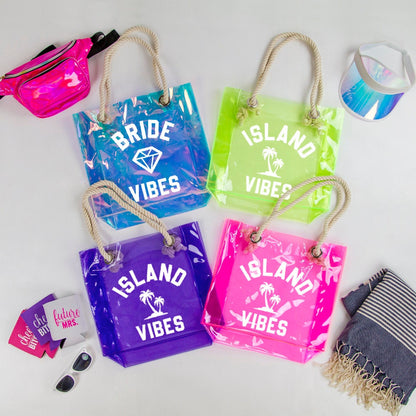 Island Vibes Bachelorette Tote Bag, Bride Vibes Personalized Tote Bag, Bachelorette Party Tote Bag, Custom Bachelorette Transparent Tote Bag