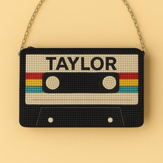Customizable Retro Cassette Beaded Clutch