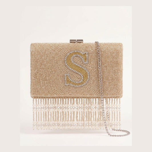 Custom Beaded Monogram Clutch with Fringe