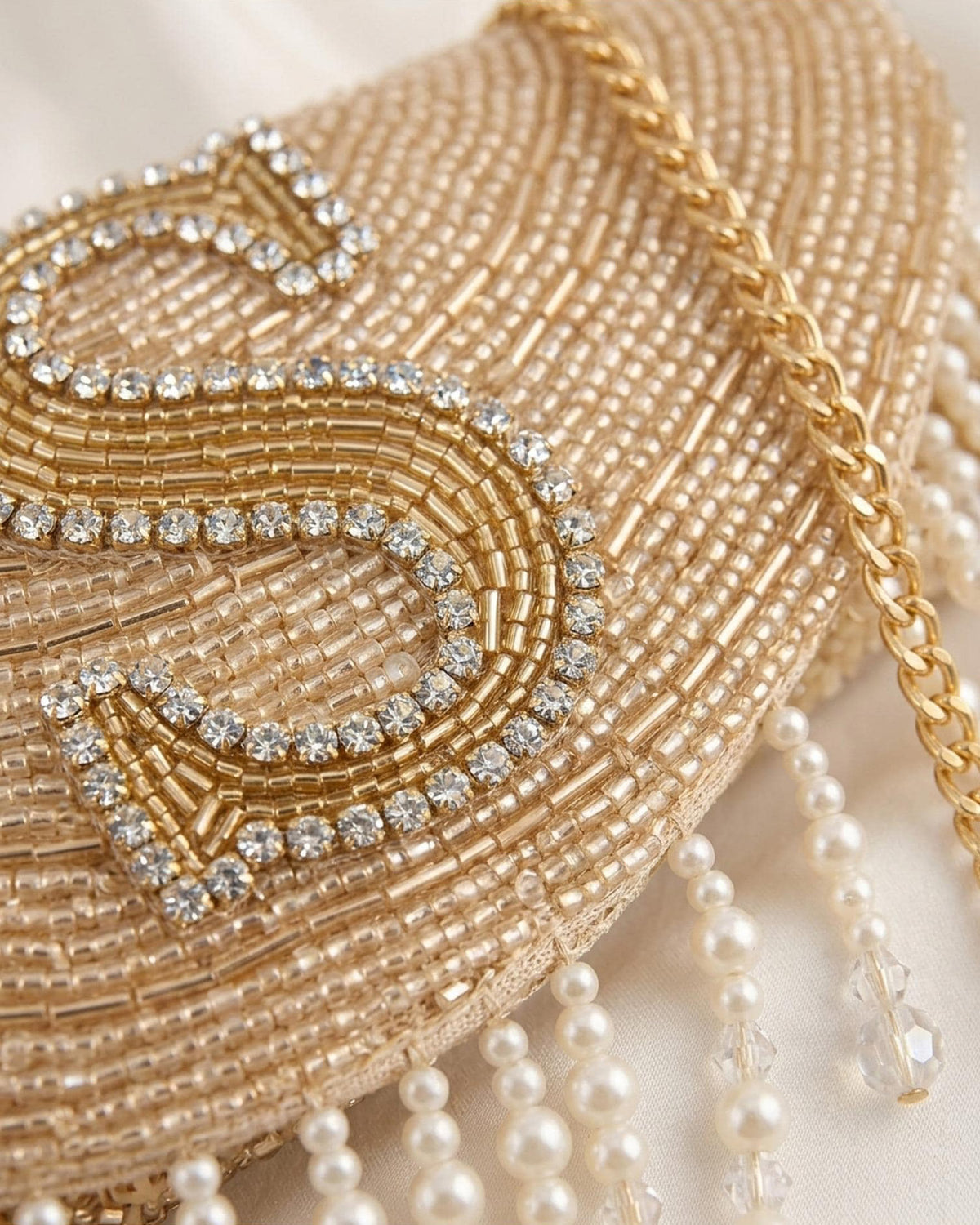Personalized Beaded Monogram Clutch with Fringe, Custom Initial Bridal Purse, Champagne Pearl Wedding Evening Bag, Bridesmaid Gift