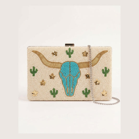 Custom Beaded Longhorn Clutch Purse