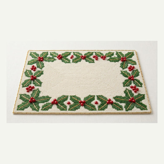 Beaded Christmas Placemat with Monogram