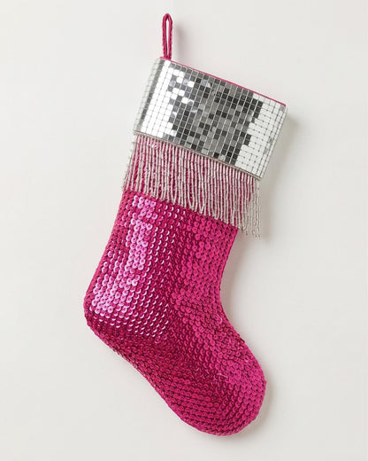 Hot Pink Disco Ball Beaded Stocking
