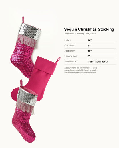 Hot Pink Disco Ball Beaded Stocking