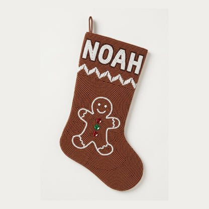 Personalized Beaded Christmas Stocking with Name, Gingerbread