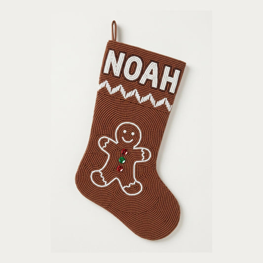 Personalized Beaded Christmas Stocking with Name, Gingerbread