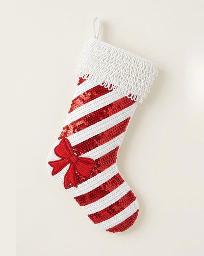 Candy Cane Sequin Beaded Stocking