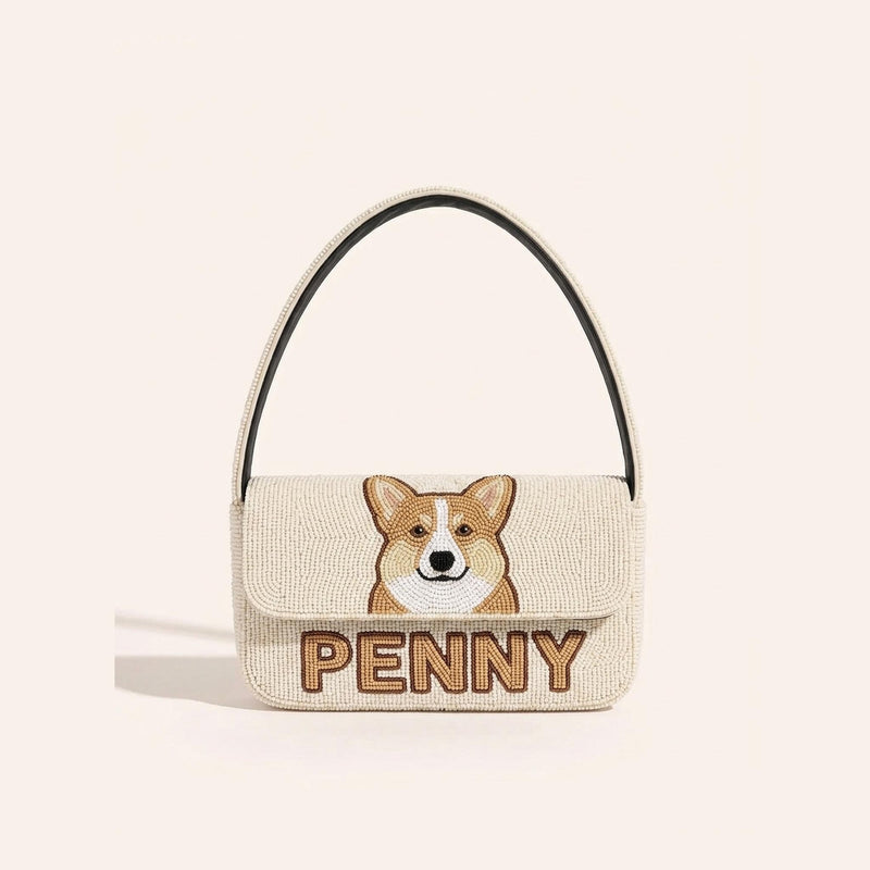Custom Pet Portrait Beaded Shoulder Bag