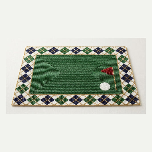 Personalized Golf Beaded Placemat, Fairway Argyle Table Mat 