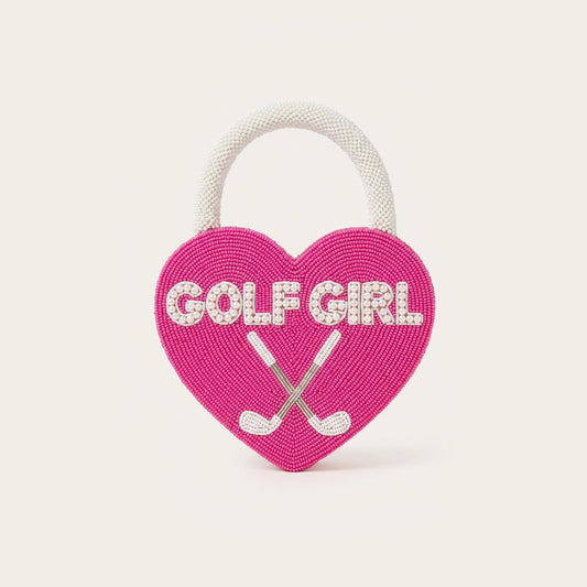 Custom Beaded Heart Bag, Personalized Golf Girl Pink Purse w