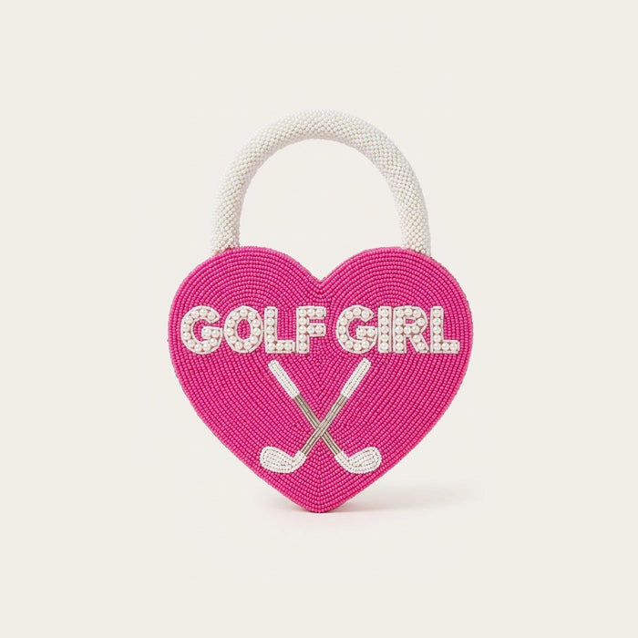 Custom Beaded Heart Bag, Personalized Golf Girl Pink Purse w