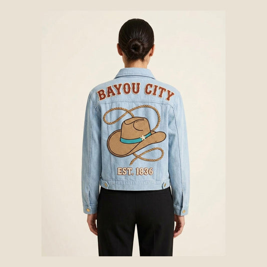 Personalized Western Cowgirl Hat Beaded Denim Jacket, Custom
