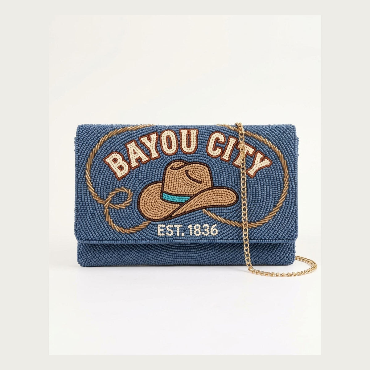 Personalized Bayou City Cowgirl Hat Beaded Clutch, Houston W
