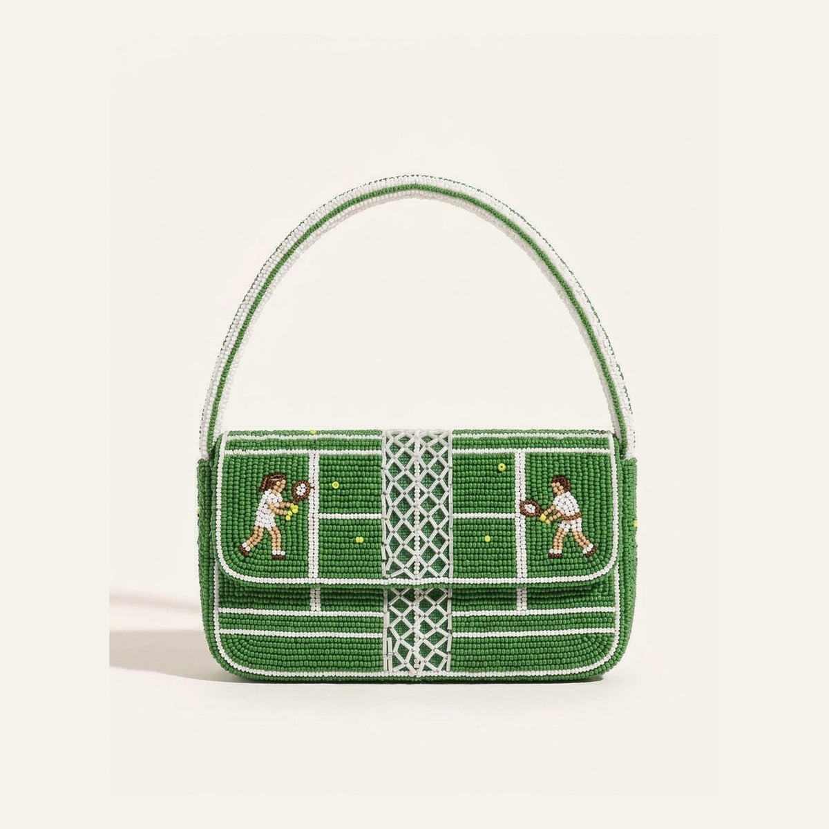 Personalized Beaded Tennis Court Baguette Shoulder Bag, Hand