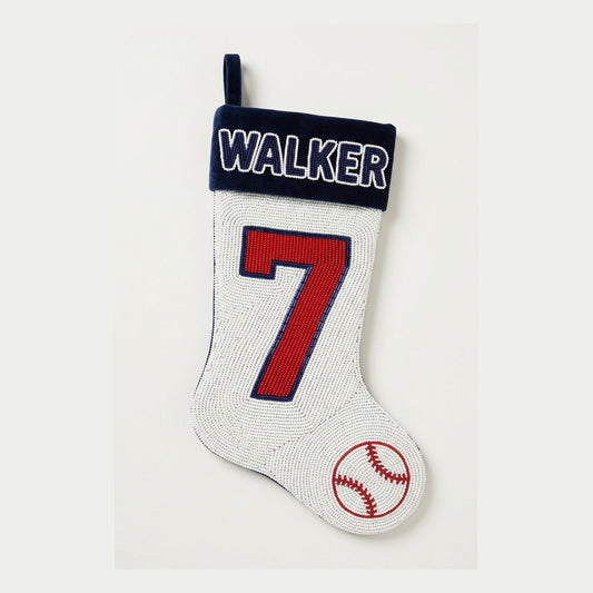 Personalized Beaded Baseball Christmas Stocking with Name an