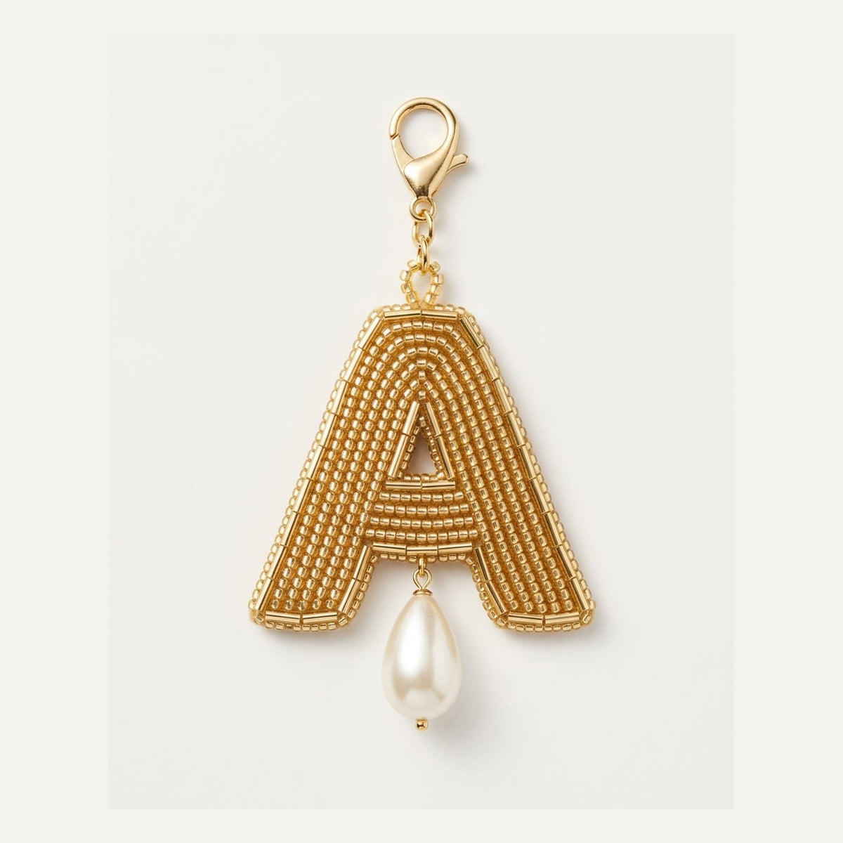 Personalized Beaded Initial Bag Charm with Pearl Drop