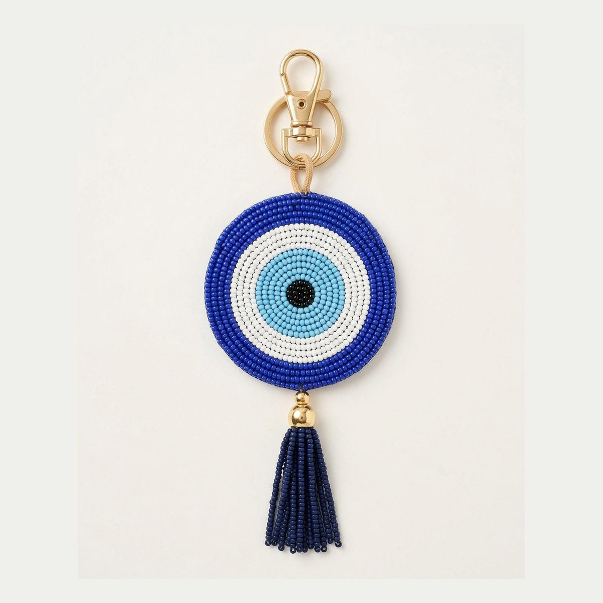 Evil Eye Beaded Bag Charm with Tassel