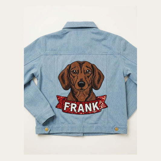 Custom Beaded Pet Portrait Denim Jacket