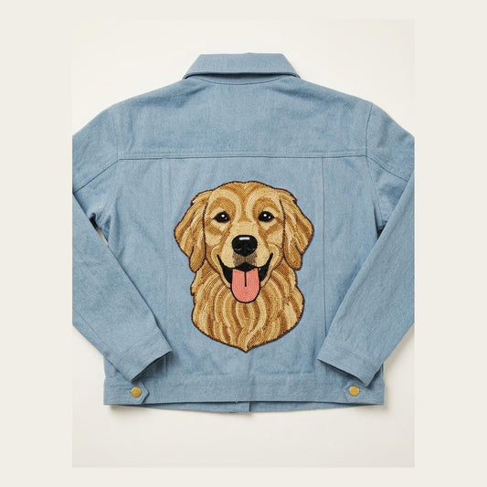Custom Beaded Golden Retriever Denim Jacket