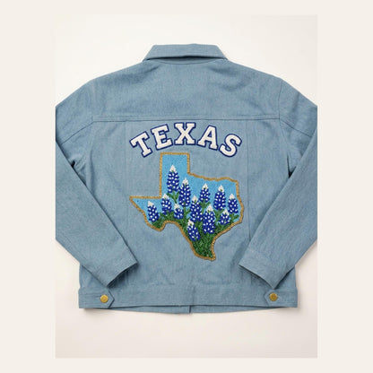 Custom Texas Bluebonnet Beaded Denim Jacket