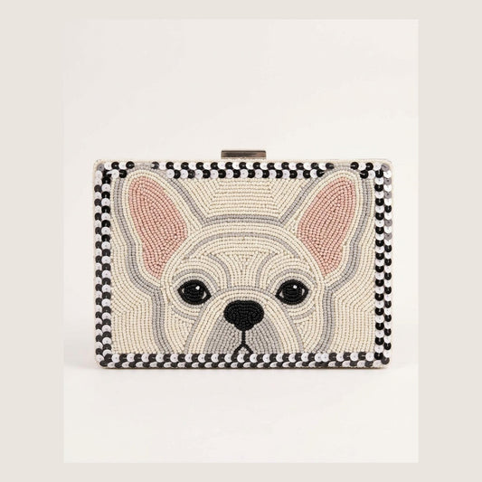 French Bulldog Beaded Clutch Purse